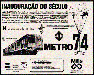 Inauguração da Primeira Linha do Metrô em 14 de setembro de 74.